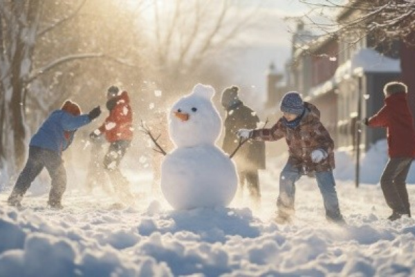 children building snowman